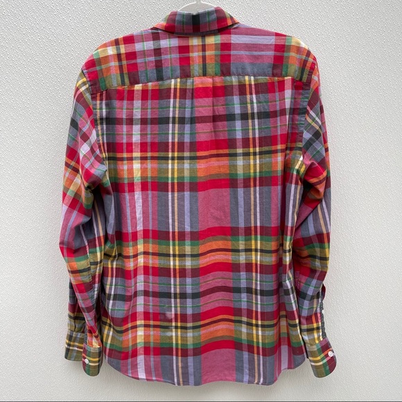 J. Crew plaid button up shirt medium red blue Christmas holiday thanksgiving - Picture 4 of 4